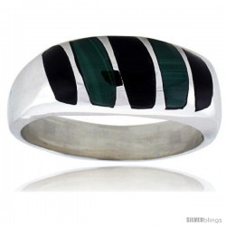 Gent's Sterling Silver Black Obsidian with Malachite Ring -Style Xrs467