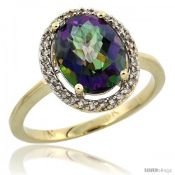 10k Yellow Gold Diamond Halo Mystic Topaz Ring 2.4 carat Oval shape 10X8 mm, 1/2 in (12.5mm) wide