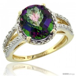 10k Yellow Gold Diamond Halo Mystic Topaz Ring 2.85 Carat Oval Shape 11X9 mm, 7/16 in (11mm) wide