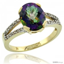 10k Yellow Gold and Diamond Halo Mystic Topaz Ring 2.4 carat Oval shape 10X8 mm, 3/8 in (10mm) wide