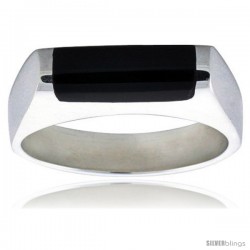 Sterling Silver Thin Black Obsidian Ring