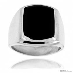 Sterling Silver Large Rectangular Black Obsidian Men's Ring 3/4 in. 18 mm