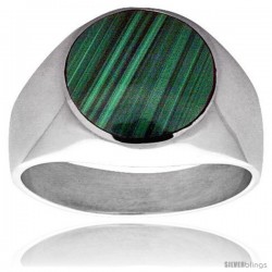 Sterling Silver Round Malachite Men's Ring 5/8 in. 16 mm wide