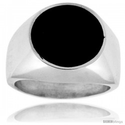 Sterling Silver Round Black Obsidian Men's Ring 5/8 in. 16 mm wide