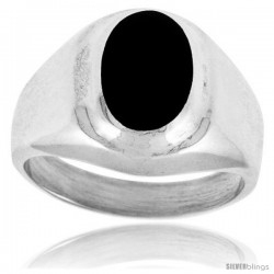 Sterling Silver Oval Black Obsidian Men's Ring 5/8 in. 16 mm wide