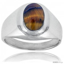 Sterling Silver Oval Tiger Eye Men's Ring 5/8 in. 16 mm wide