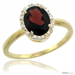 14k Yellow Gold Garnet Diamond Halo Ring 1.17 Carat 8X6 mm Oval Shape, 1/2 in wide