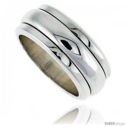 Sterling Silver Men's Spinner Ring Narrow Domed Center Handmade 3/8 in wide