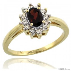 14k Yellow Gold Garnet Diamond Halo Ring Oval Shape 1.2 Carat 6X4 mm, 1/2 in wide