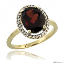 14k Yellow Gold Diamond Halo Garnet Ring 2.4 carat Oval shape 10X8 mm, 1/2 in (12.5mm) wide