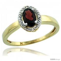 14k Yellow Gold Diamond Halo Garnet Ring 0.75 Carat Oval Shape 6X4 mm, 3/8 in (9mm) wide