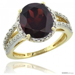 14k Yellow Gold Diamond Halo Garnet Ring 2.85 Carat Oval Shape 11X9 mm, 7/16 in (11mm) wide