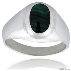 Sterling Silver Oval Malachite Men's Ring 5/8 in. 16 mm wide