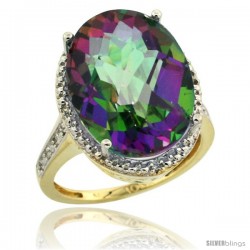 10k Yellow Gold Diamond Mystic Topaz Ring 13.56 Carat Oval Shape 18x13 mm, 3/4 in (20mm) wide