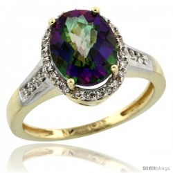 10k Yellow Gold Diamond Mystic Topaz Ring 2.4 ct Oval Stone 10x8 mm, 1/2 in wide