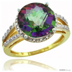 10k Yellow Gold Diamond Mystic Topaz Ring 5.25 ct Round Shape 11 mm, 1/2 in wide