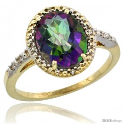 10k Yellow Gold Diamond Mystic Topaz Ring 2.4 ct Oval Stone 10x8 mm, 1/2 in wide -Style Cy908111