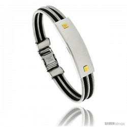 Gent's Stainless Steel Cable & Rubber ID Bangle Bracelet 1/2 in wide, 8 1/2 in long