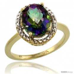 10k Yellow Gold Diamond Mystic Topaz Ring 2.4 ct Oval Stone 10x8 mm, 1/2 in wide -Style Cy908114