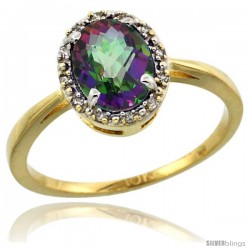 10k Yellow Gold Diamond Halo Mystic Topaz Ring 1.2 ct Oval Stone 8x6 mm, 1/2 in wide