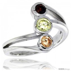 Highest Quality Sterling Silver 5/8 in (16 mm) wide Right Hand Ring, Bezel Set Brilliant Cut Citrine, Peridot