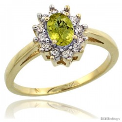 10k Yellow Gold Lemon Quartz Diamond Halo Ring Oval Shape 1.2 Carat 6X4 mm, 1/2 in wide