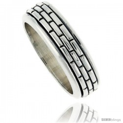 Sterling Silver Men's Spinner Ring Brick Pattern Center Handmade 5/16 wide