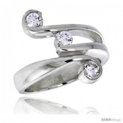 Highest Quality Sterling Silver 3/4 in (17 mm) wide Right Hand Ring, Brilliant Cut CZ Stones