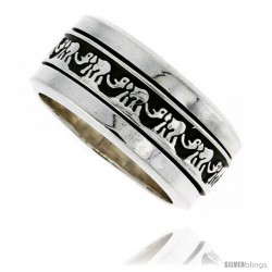 Sterling Silver Men's Spinner Ring Good Luck Elephant Chain Pattern Handmade 3/8 in wide