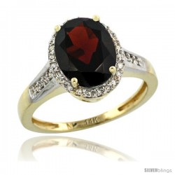 14k Yellow Gold Diamond Garnet Ring 2.4 ct Oval Stone 10x8 mm, 1/2 in wide