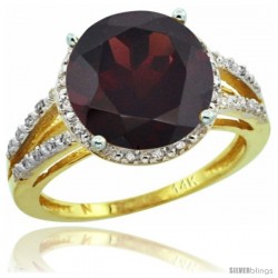 14k Yellow Gold Diamond Garnet Ring 5.25 ct Round Shape 11 mm, 1/2 in wide