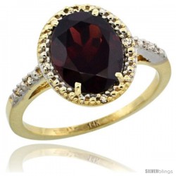 14k Yellow Gold Diamond Garnet Ring 2.4 ct Oval Stone 10x8 mm, 1/2 in wide -Style Cy410111