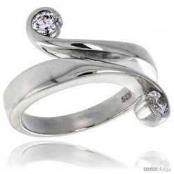 Highest Quality Sterling Silver 5/8 in (16 mm) wide Right Hand Ring, Brilliant Cut CZ Stones