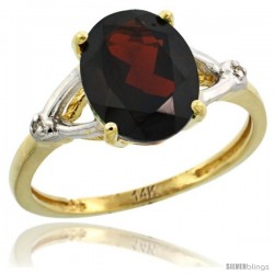 14k Yellow Gold Diamond Garnet Ring 2.4 ct Oval Stone 10x8 mm, 3/8 in wide