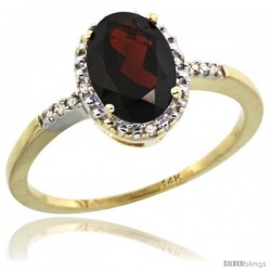 14k Yellow Gold Diamond Garnet Ring 1.17 ct Oval Stone 8x6 mm, 3/8 in wide