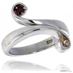 Highest Quality Sterling Silver 5/8 in (16 mm) wide Right Hand Ring, Brilliant Cut Citrine & Smoky Topaz-colored CZ Stones