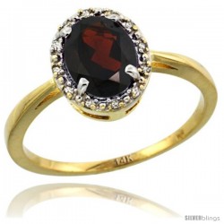 14k Yellow Gold Diamond Halo Garnet Ring 1.2 ct Oval Stone 8x6 mm, 1/2 in wide