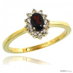 14k Yellow Gold Diamond Halo Garnet Ring 0.25 ct Oval Stone 5x3 mm, 5/16 in wide