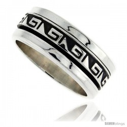 Sterling Silver Men's Spinner Ring Native American Pattern Center Handmade 3/8 in wide -Style Xrt14