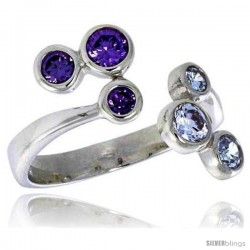 Highest Quality Sterling Silver 5/8 in (16 mm) wide Right Hand Ring, Bezel Set Brilliant Cut Alexandrite & Amethyst-colored CZ