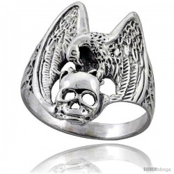 Sterling Silver Vulture with Skull Gothic Biker Ring 1 in wide