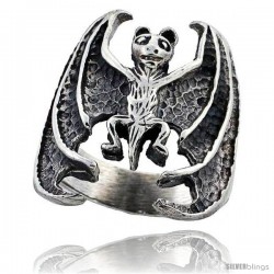 Sterling Silver Gothic Biker Bat Ring 1 1/16 in wide