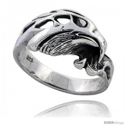 Sterling Silver Eagle Head Ring 3/8 in wide