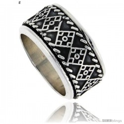 Sterling Silver Men's Spinner Ring Quilt Design Handmade 1/2 in wide