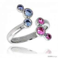 Highest Quality Sterling Silver 5/8 in (16 mm) wide Right Hand Ring, Bezel Set Brilliant Cut Alexandrite & Pink