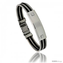 Gent's Stainless Steel Cable & Rubber ID Bangle Bracelet 1/2 in wide, 8 1/2 in long -Style Bss121b