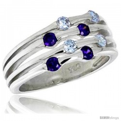 Highest Quality Sterling Silver 3/8 in (10 mm) wide Right Hand Ring, Brilliant Cut Alexandrite & Amethyst-colored CZ Stones