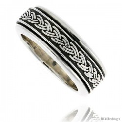 Sterling Silver Men's Spinner Ring Braided Pattern Center Handmade Handmade 5/16 wide