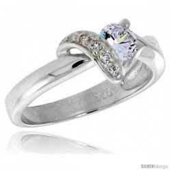 Highest Quality Sterling Silver 5/16 in (8 mm) wide Right Hand Knot Ring, Brilliant Cut CZ Stones