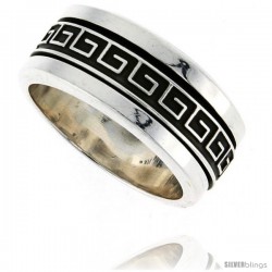 Sterling Silver Men's Spinner Ring Greek Key Pattern Center Handmade 3/8 in wide